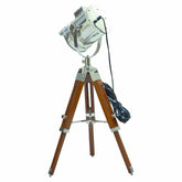 Tripod spotlight floor lamp with chrome finish